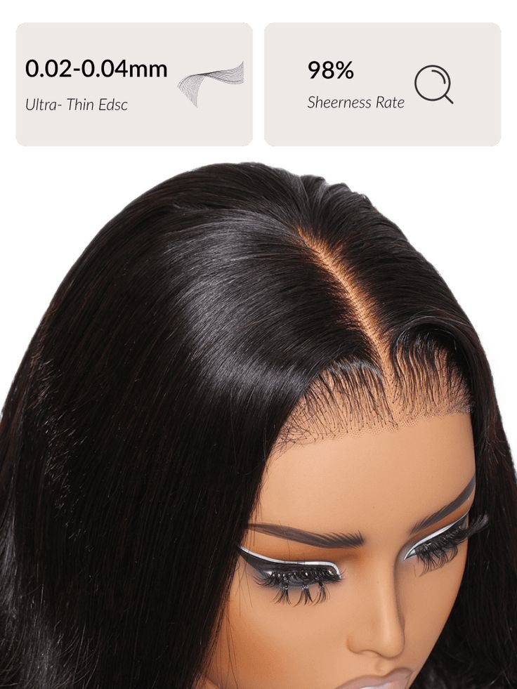 Straight HD Lace Front Wig Human Hair 180% Density 13x4 HD Lace Pre-Plucked Hair Natural Black Ready to wear