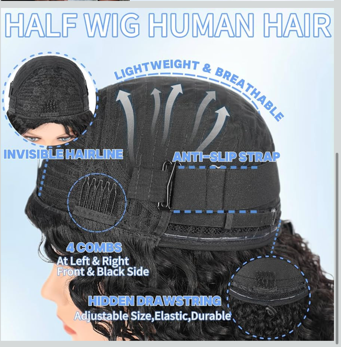 🔥 Burmese curl Half Wig Human Hair | Drawstring | No Glue | Invisible Hairline | Beginner Friendly