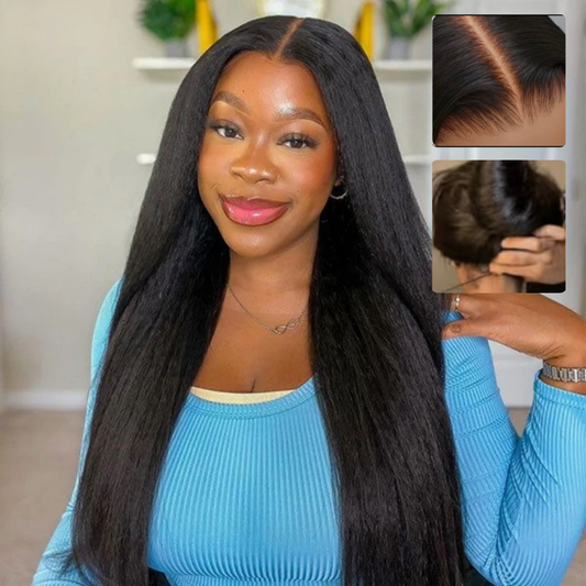 Kinky Straight HD Lace Front Wig Human Hair 180% Density 13x4 Lace Natural Hairline Pre-Plucked