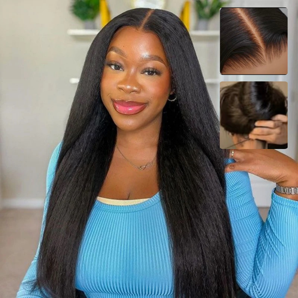 Kinky Straight HD Lace Front Wig Human Hair 180% Density 13x4 Lace Natural Hairline Pre-Plucked