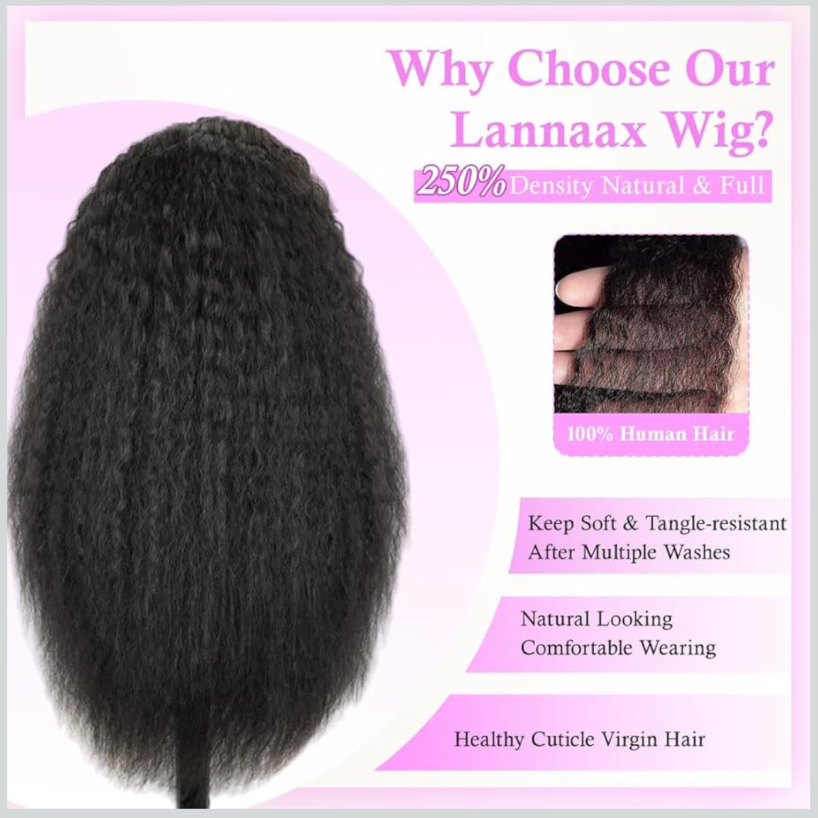 🔥 Kinky Straight HD Glueless Wig 5x5 Lace Closure Human Hair | 150% Density | Pre-Plucked | Natural Black