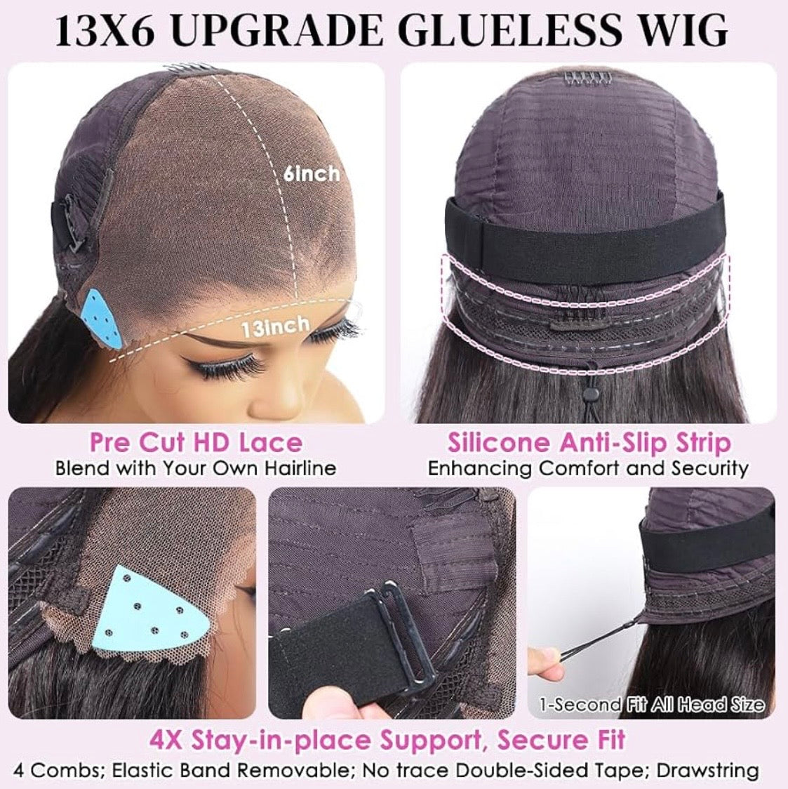 🔥 Straight HD Glueless Wig 6x6 Lace 26" Human Hair | 150% Density | Pre-Plucked | Natural Black