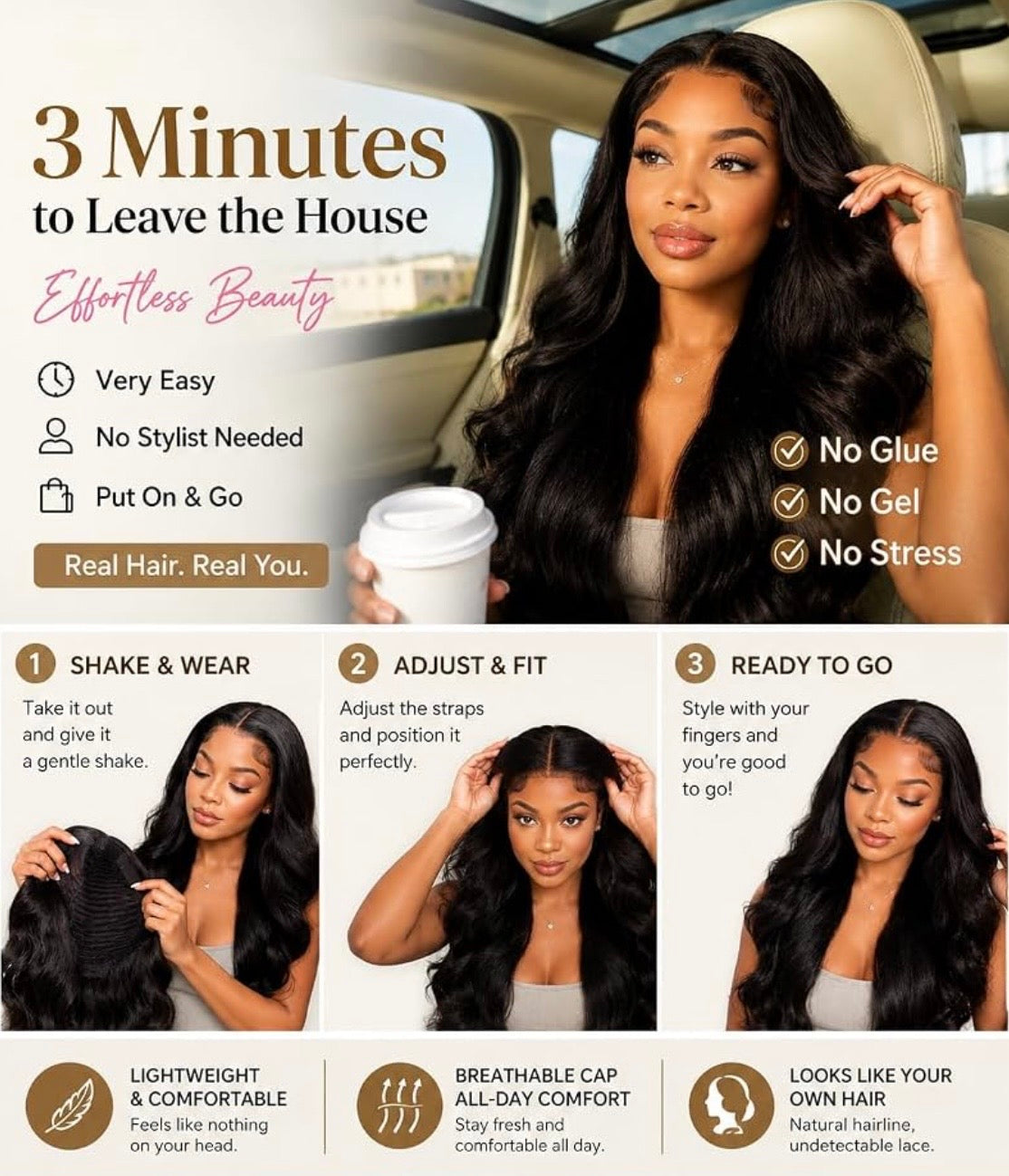 🔥 Body Wave HD Lace Front Wig 13x4 Human Hair | 150% Density | Pre-Plucked | Glueless | Natural Black
