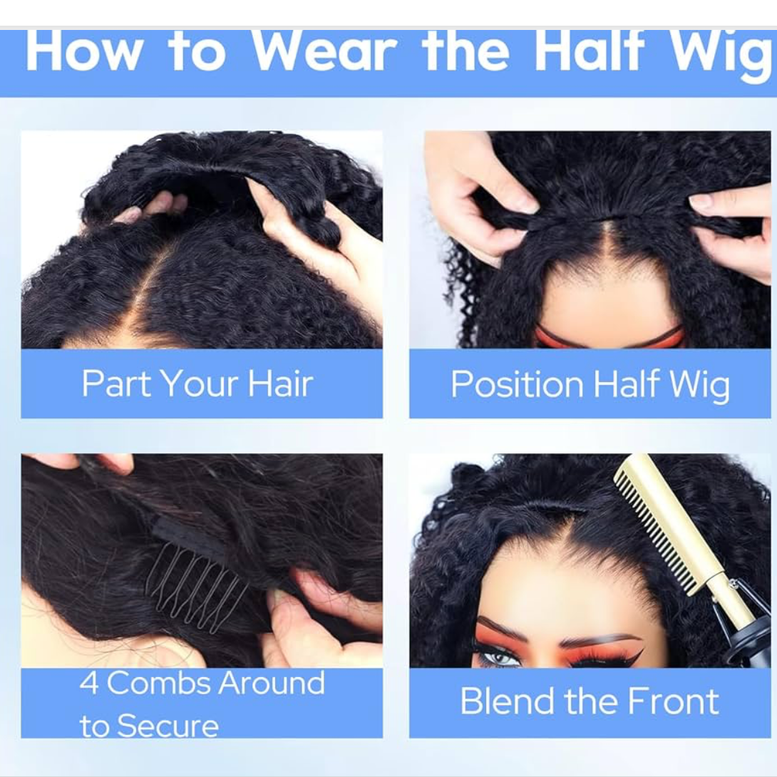 🔥 Burmese curl Half Wig Human Hair | Drawstring | No Glue | Invisible Hairline | Beginner Friendly