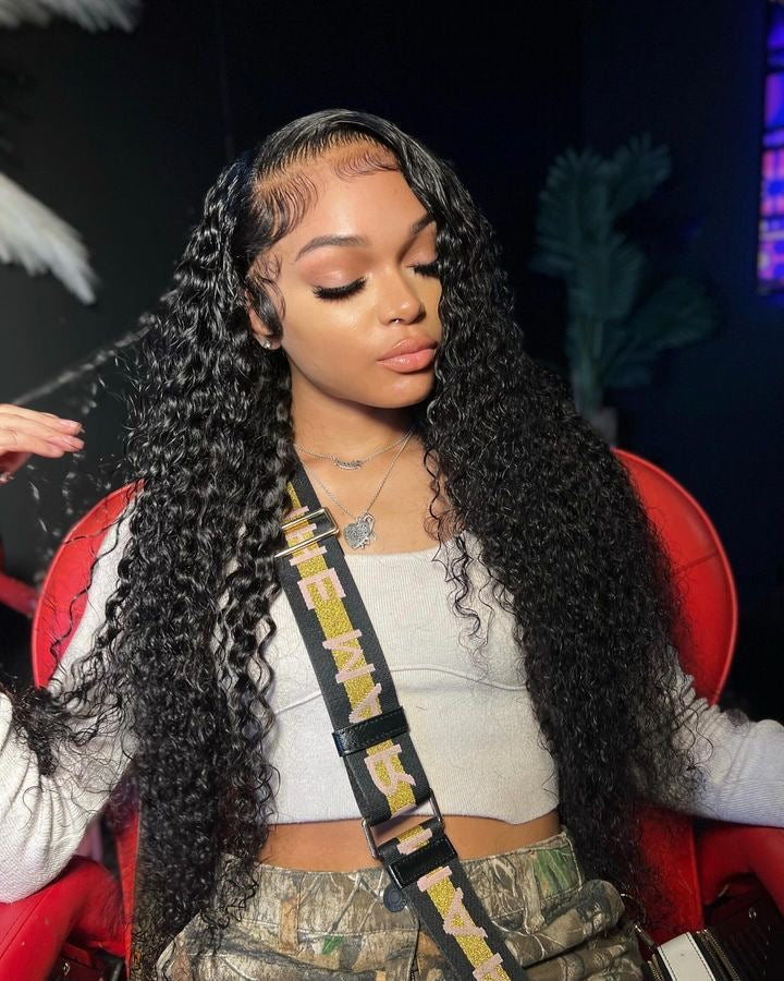 Water Wave HD Lace Front Wig Human Hair 180%Density 13x6 HD Lace Pre-Plucked Ready to wear