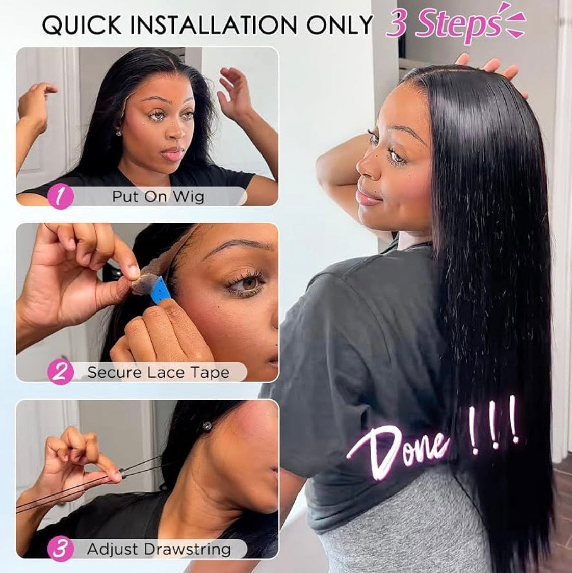 🔥 Straight HD Glueless Wig 6x6 Lace 26" Human Hair | 150% Density | Pre-Plucked | Natural Black