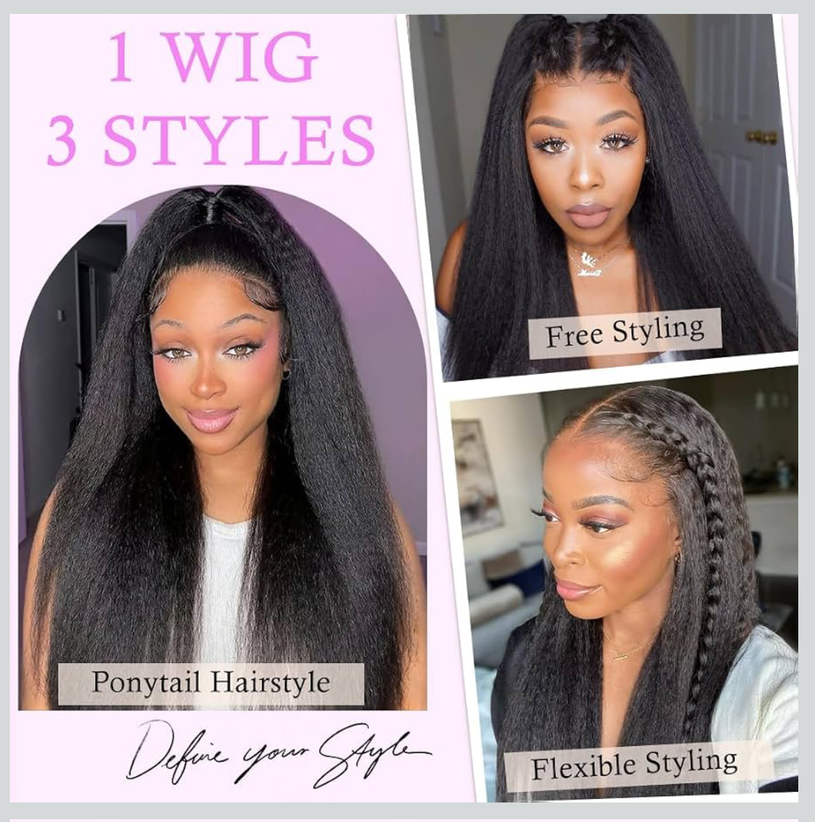 🔥 Kinky Straight HD Glueless Wig 5x5 Lace Closure Human Hair | 150% Density | Pre-Plucked | Natural Black
