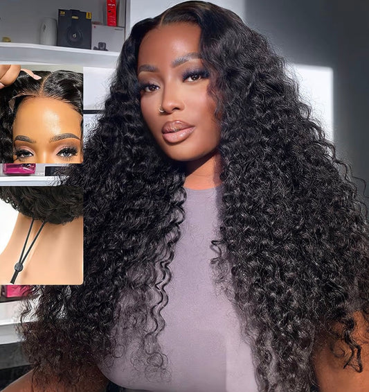 Glueless 13x4 HD Lace Front Deep Wave Human Hair Wig Natural Black