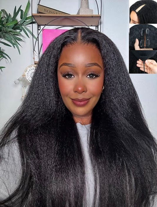 Human Hair Lace Front Wig Kinky Straight 13x4 HD Transparent Lace Frontal Wig