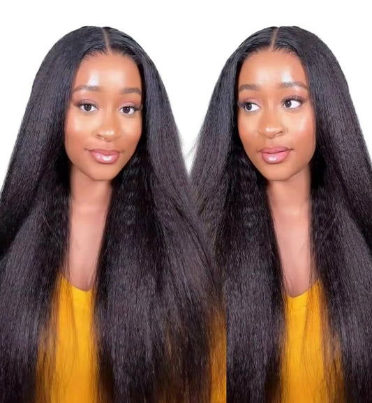 Kinky Straight Human Hair Wig 5x5 HD Lace Closure Natural Hairline