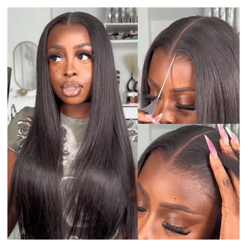 Human Hair Lace Front Wig Body Wave 5x5 Lace Closure HD Transparent Wigs for Women 180% Density Brazilian Virgin Hair Pre Plucked with Baby Hair Natural Black