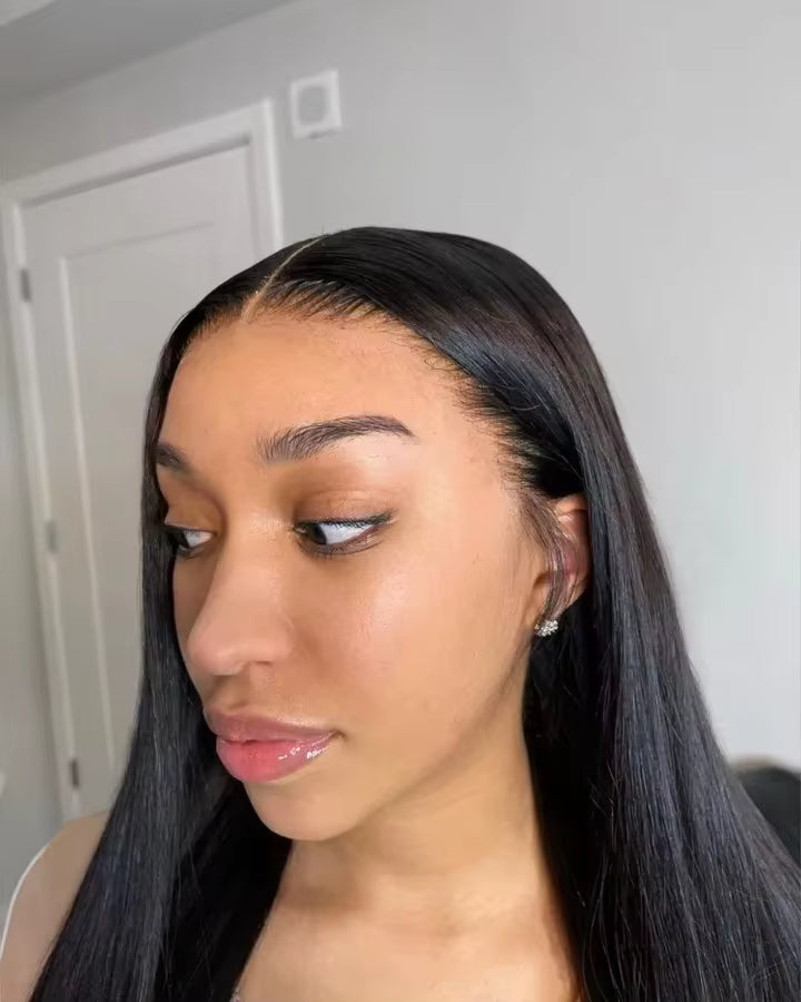 Straight HD Lace Front Wig Human Hair 180% Density 13x4 HD Lace Pre-Plucked Hair Natural Black Ready to wear