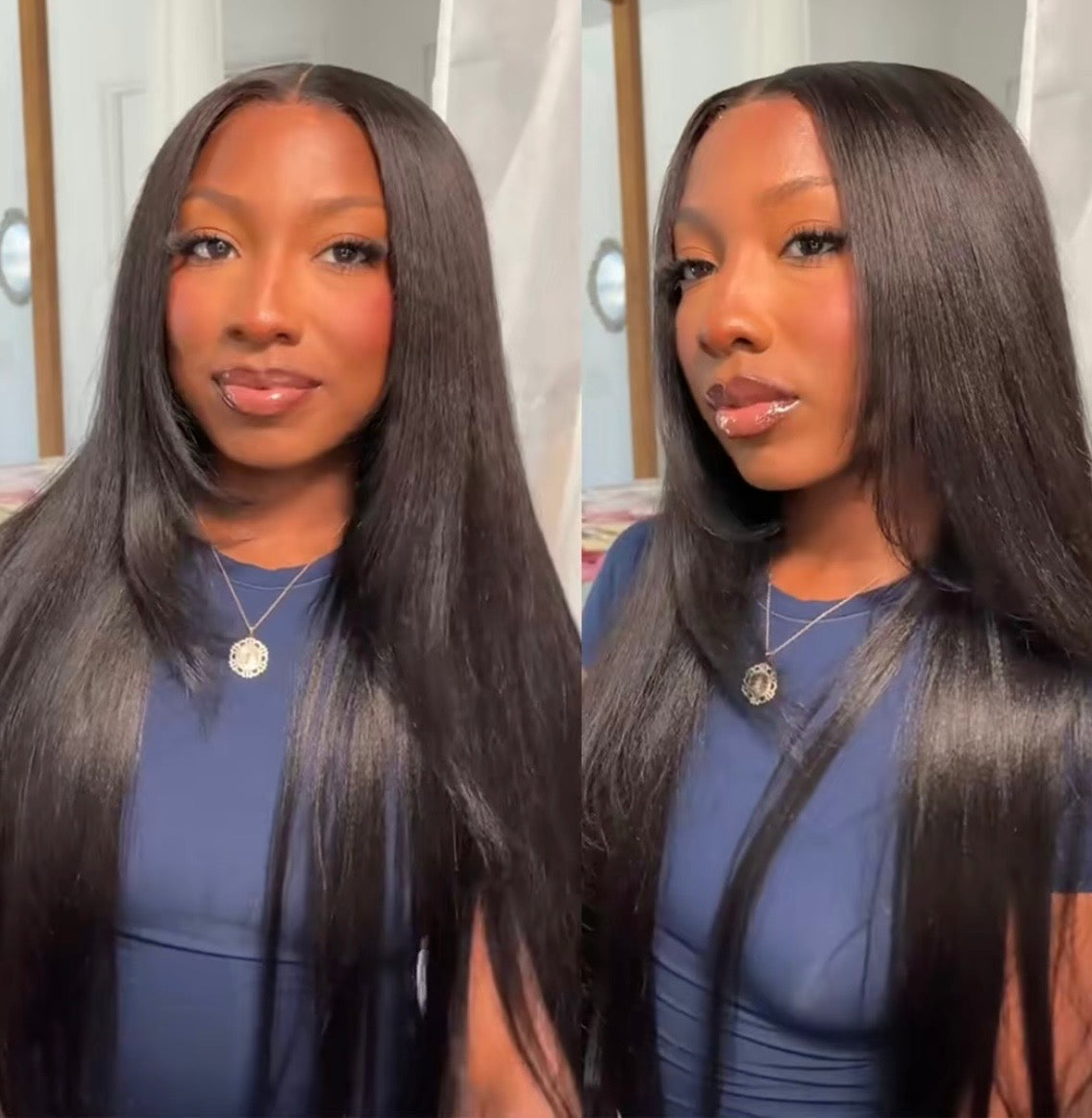 Straight HD Lace Front Wig Human Hair 180% Density 13x4 HD Lace Pre-Plucked Hair Natural Black Ready to wear
