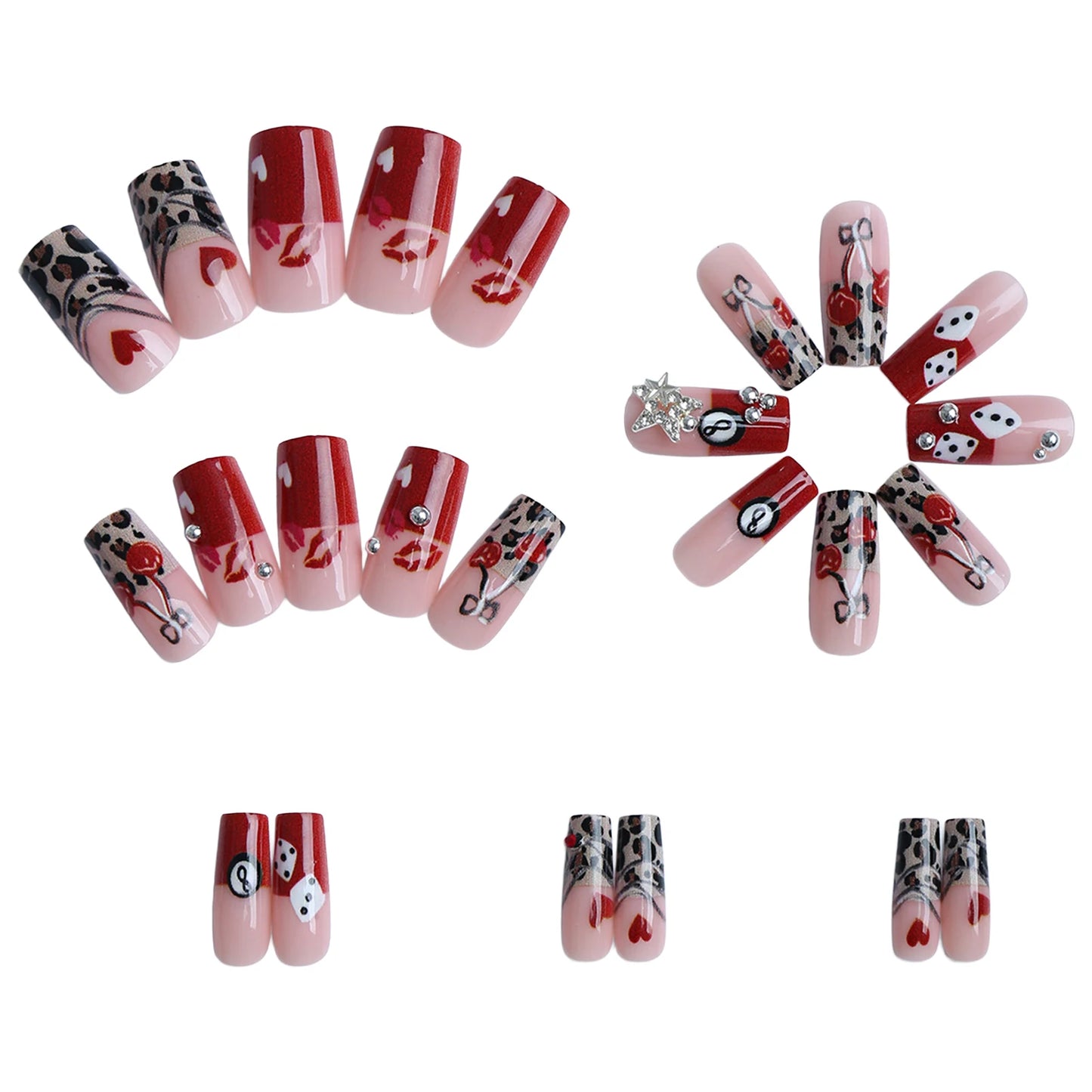 24PCS False Nails Leopard Printed Rhinestone French Artificial Nail Tips For Women Daily Wear Wearable False Nails Woman