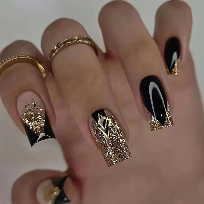 24PCS Gothic False Nails Dark Red Vine Pattern Medium Coffin Press on Nail Sticker Sweet Cool Glossy French Fake Nail Spice Girl