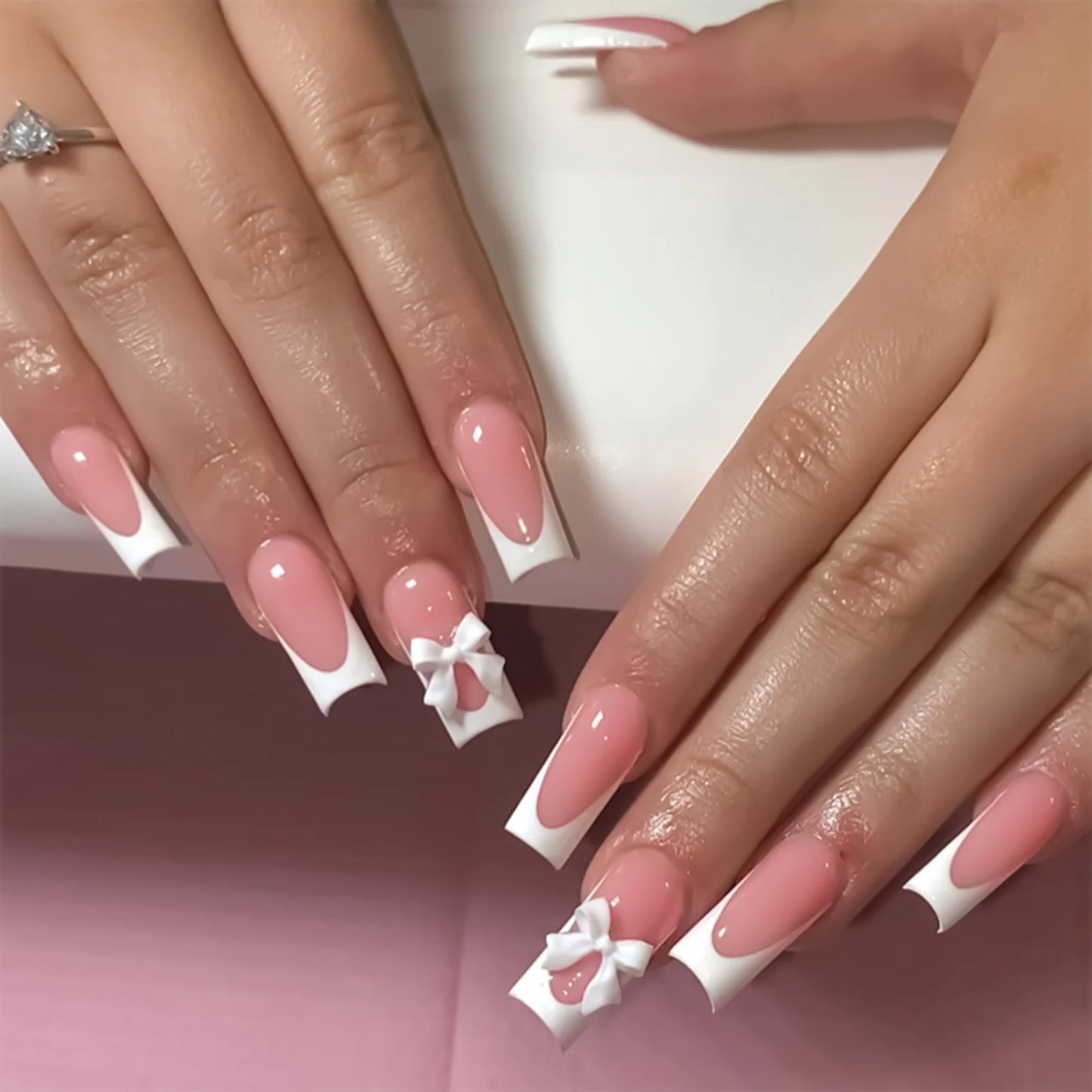 24pcs Y2K Sweet Stars Press On Nails Blue Brown Stripes French Style False Nails Wave Point Designs Autumn Vintage Fake Nail