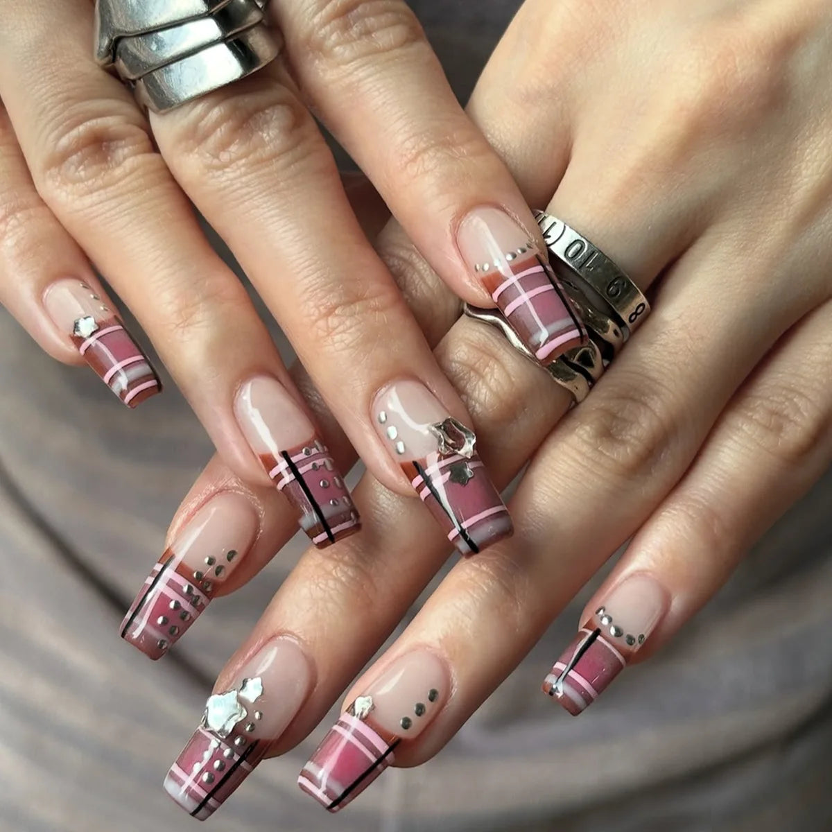 24pcs Y2K girl style Fake Nails Musical Note Star Pattern Long Coffin False Nails Wearable Spicy Girls Ballet Press on Nails