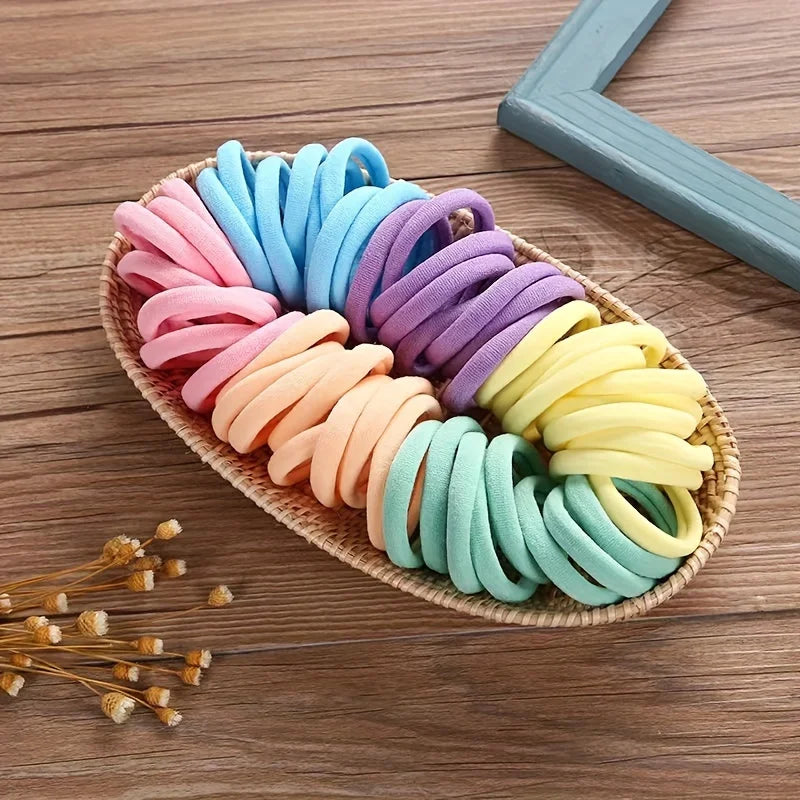 50/100pcs Boho Seamless Elastic Hair Ties-Thick Comfortable & Durable Ponytail Holders for Women - Solid Color Hair Accessories